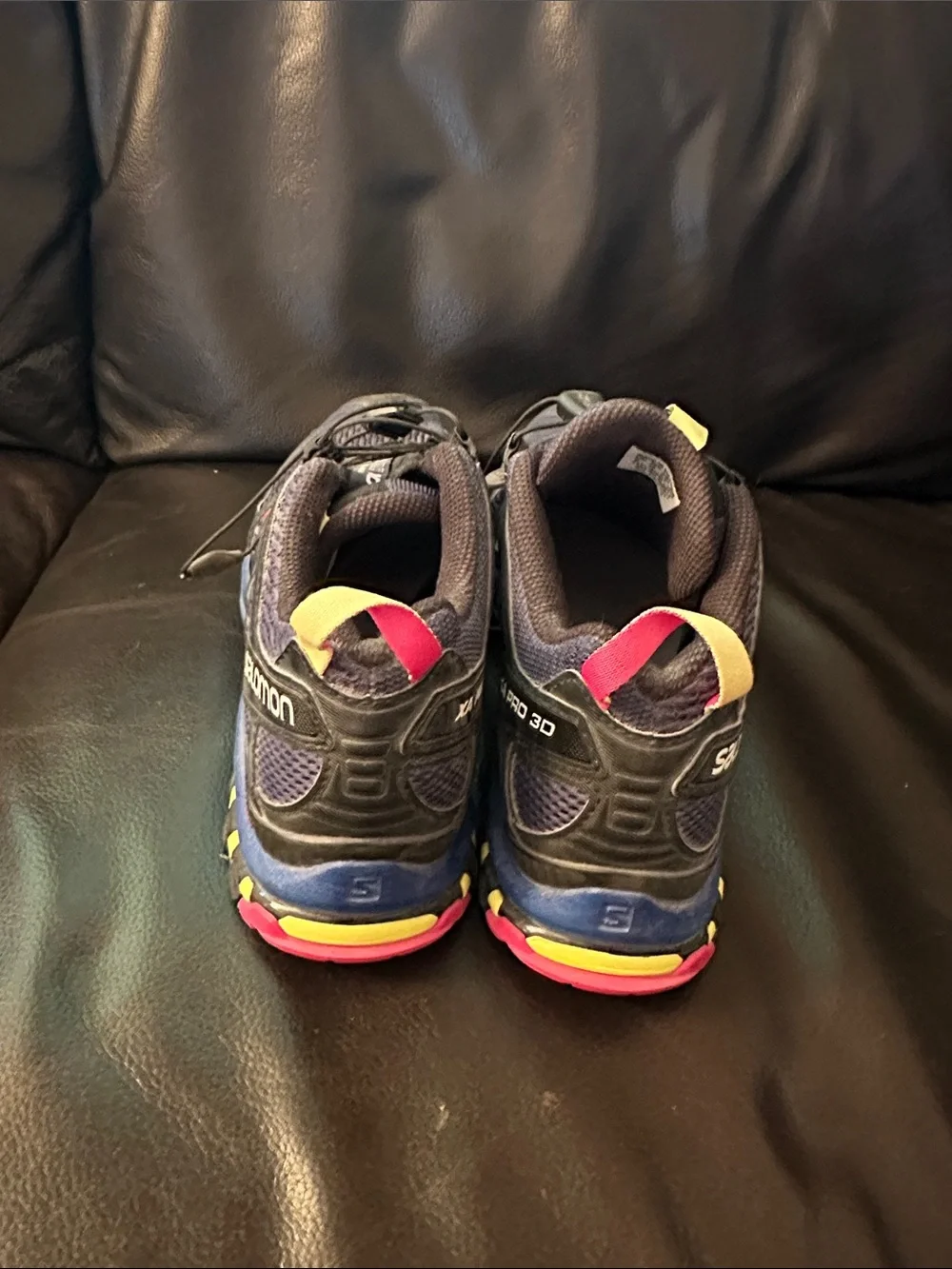 Salomon Trail Runners in Navy with Yellow & Pink Highlights Women's 9.5